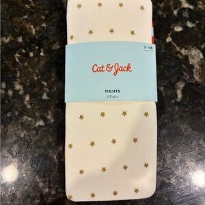 Cat & Jack Cream Tights with Gold Stars